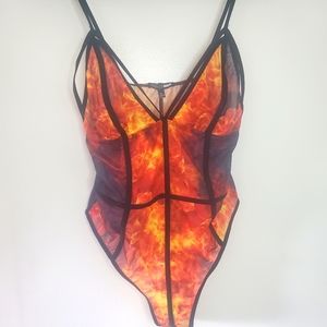 Fashion Nova sheer flame print bodysuit